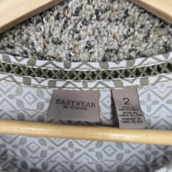 Chicos Easywear Top Womens 2 US Large Green Scoop Neck Printed Blouse Stretch - Picture 6 of 7